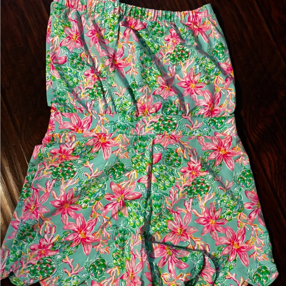 Lilly Pulitzer women’s Floral strapless romper- Pink and Green - Picture 4 of 4